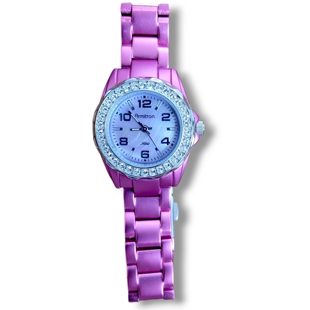 Armitron Metallic Pink Rhinestone Watch | Barbiecore | Japan Quartz